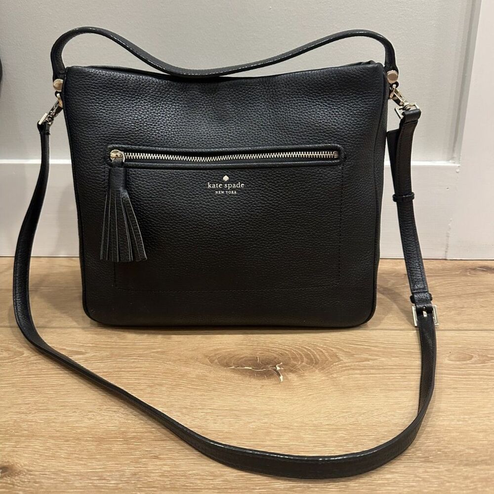 Kate Spade Black Pebbled Leather Crossbody Purse Handbag w/ Tassel GUC!